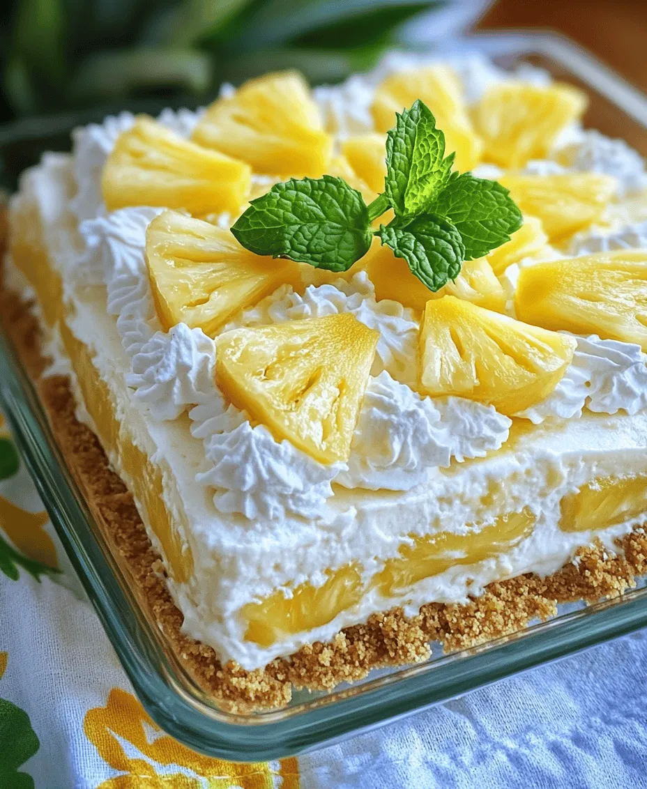 If you're looking for a dessert that embodies the warmth of summer while offering a refreshing taste, look no further than the Tropical Bliss: No Bake Pineapple Cream Dessert. This delightful treat is a celebration of tropical flavors, primarily featuring the vibrant taste of pineapple, which brings a sunny disposition to your dessert table. With its creamy texture and sweet, tangy notes, this dessert is perfect for satisfying your sweet tooth without heating up the kitchen.