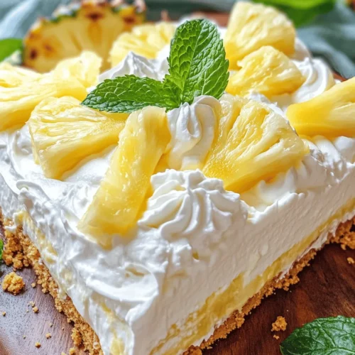 If you're looking for a dessert that embodies the warmth of summer while offering a refreshing taste, look no further than the Tropical Bliss: No Bake Pineapple Cream Dessert. This delightful treat is a celebration of tropical flavors, primarily featuring the vibrant taste of pineapple, which brings a sunny disposition to your dessert table. With its creamy texture and sweet, tangy notes, this dessert is perfect for satisfying your sweet tooth without heating up the kitchen.