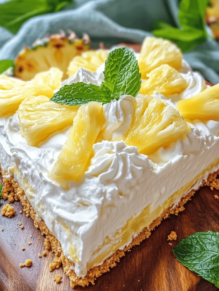 If you're looking for a dessert that embodies the warmth of summer while offering a refreshing taste, look no further than the Tropical Bliss: No Bake Pineapple Cream Dessert. This delightful treat is a celebration of tropical flavors, primarily featuring the vibrant taste of pineapple, which brings a sunny disposition to your dessert table. With its creamy texture and sweet, tangy notes, this dessert is perfect for satisfying your sweet tooth without heating up the kitchen.
