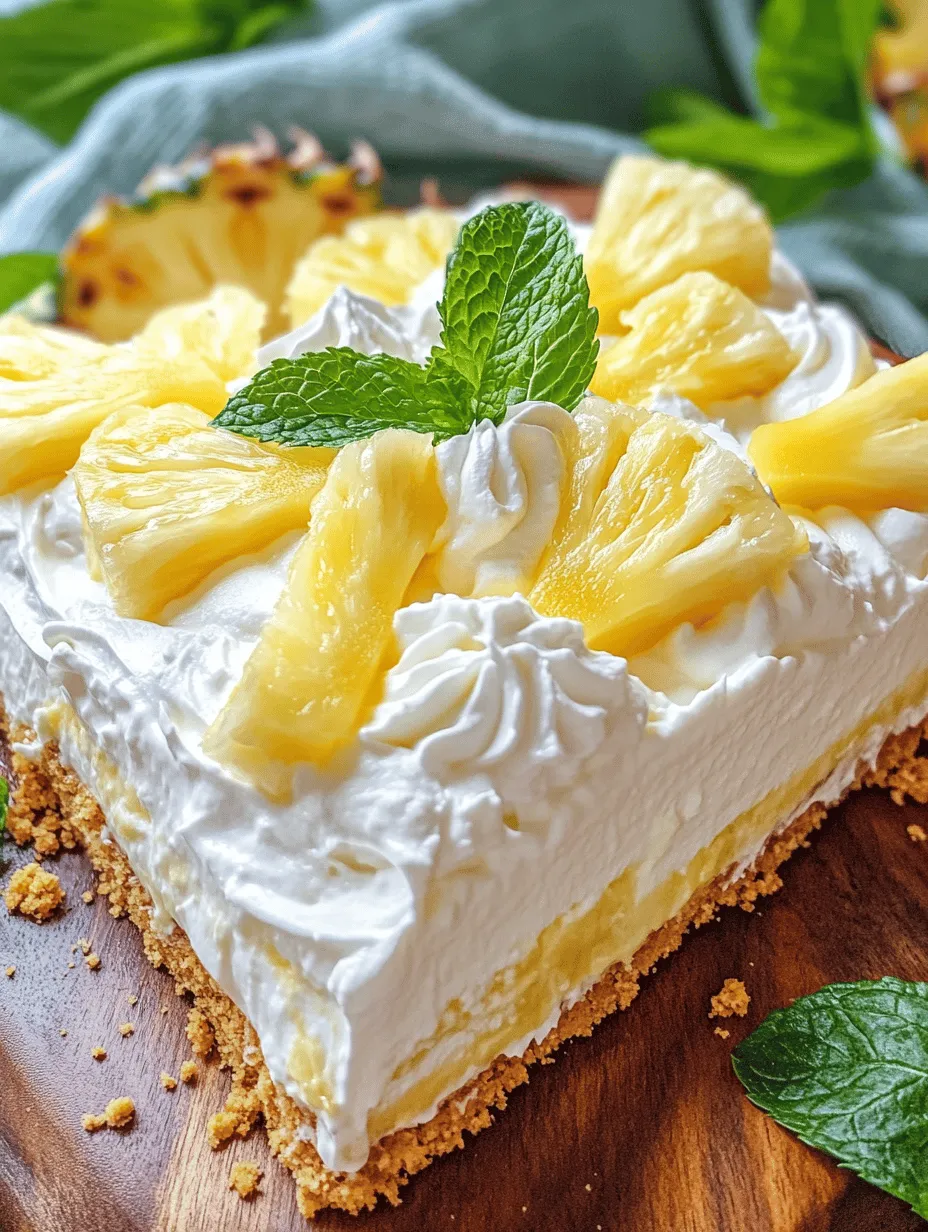 If you're looking for a dessert that embodies the warmth of summer while offering a refreshing taste, look no further than the Tropical Bliss: No Bake Pineapple Cream Dessert. This delightful treat is a celebration of tropical flavors, primarily featuring the vibrant taste of pineapple, which brings a sunny disposition to your dessert table. With its creamy texture and sweet, tangy notes, this dessert is perfect for satisfying your sweet tooth without heating up the kitchen.