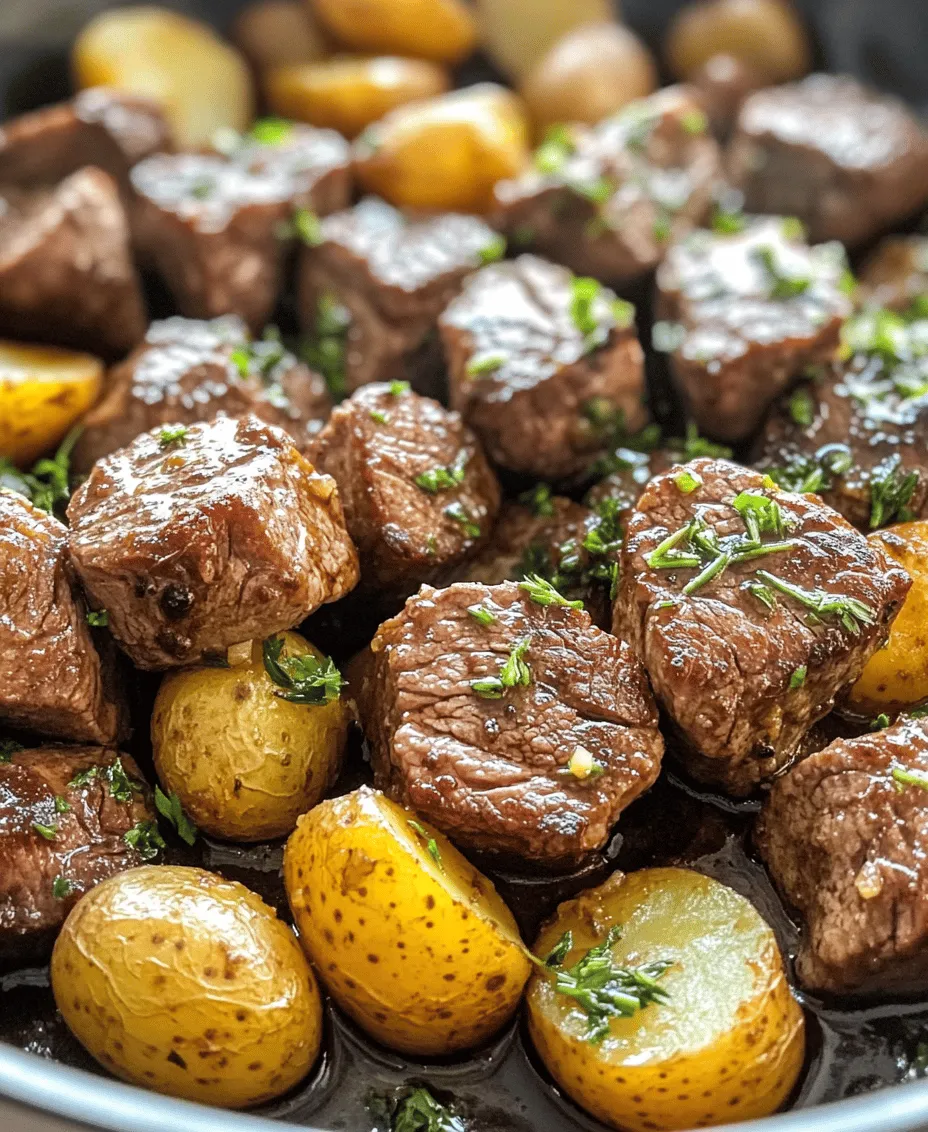 Garlic Butter Steak Bites and Potatoes is a mouthwatering dish that perfectly marries tender, juicy steak with flavorful, roasted baby potatoes, all enhanced by the rich, aromatic essence of garlic butter. This recipe is a fantastic choice for busy weeknights when you want to prepare a satisfying meal without the hassle of multiple pots and pans. Combining protein and vegetables in one pan not only simplifies the cooking process but also allows the flavors to meld beautifully, creating a deliciously cohesive dish that will please the entire family.