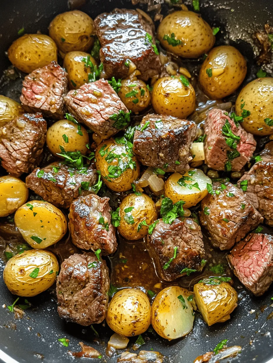 Garlic Butter Steak Bites and Potatoes is a mouthwatering dish that perfectly marries tender, juicy steak with flavorful, roasted baby potatoes, all enhanced by the rich, aromatic essence of garlic butter. This recipe is a fantastic choice for busy weeknights when you want to prepare a satisfying meal without the hassle of multiple pots and pans. Combining protein and vegetables in one pan not only simplifies the cooking process but also allows the flavors to meld beautifully, creating a deliciously cohesive dish that will please the entire family.