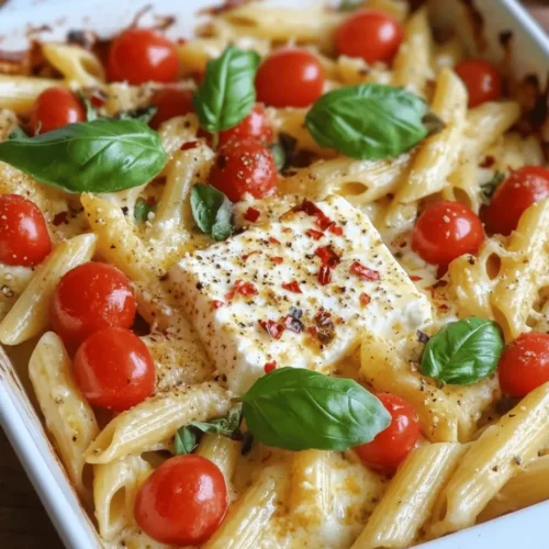The flavor profile of Baked Feta Pasta is a harmonious blend of creamy, savory, and sweet elements. The star of the show, baked feta cheese, transforms in the oven, becoming soft and spreadable, while the roasted cherry tomatoes add a burst of sweetness and acidity. This perfect pairing creates a stunning contrast that tantalizes the palate. As the feta and tomatoes roast together, they develop a beautiful caramelization, enhancing the overall depth of flavor.