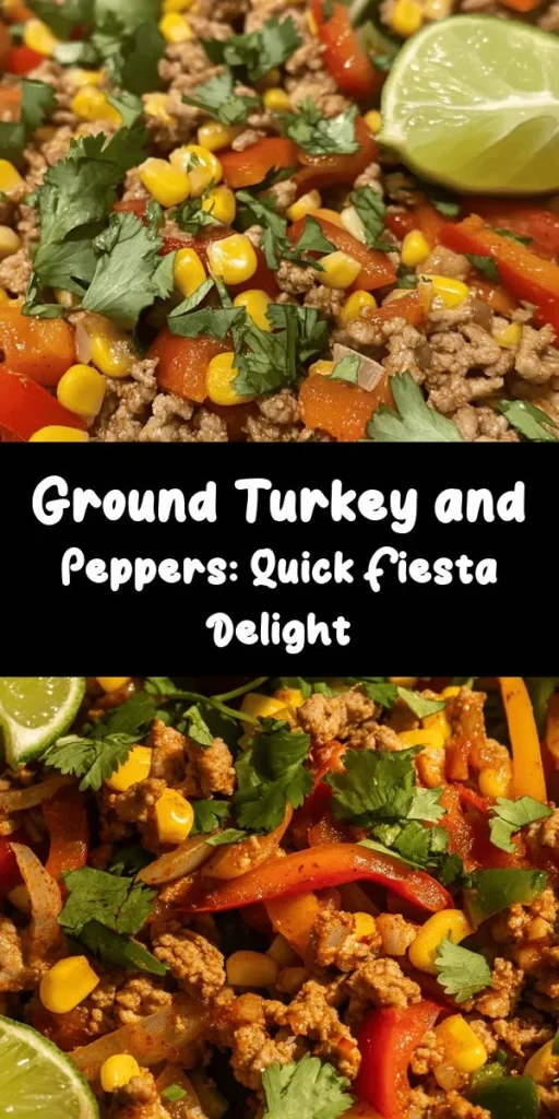 Spice up your dinner with this Sizzling Ground Turkey and Peppers Fiesta! This easy and flavorful one-skillet recipe combines ground turkey, colorful bell peppers, and sweet corn seasoned with cumin and chili powder. Perfect for busy weeknights, it's ready in just 30 minutes and serves four. Top it off with fresh cilantro and a squeeze of lime for an extra burst of flavor. Gather your ingredients and enjoy a delightful meal that's as vibrant as it is delicious!