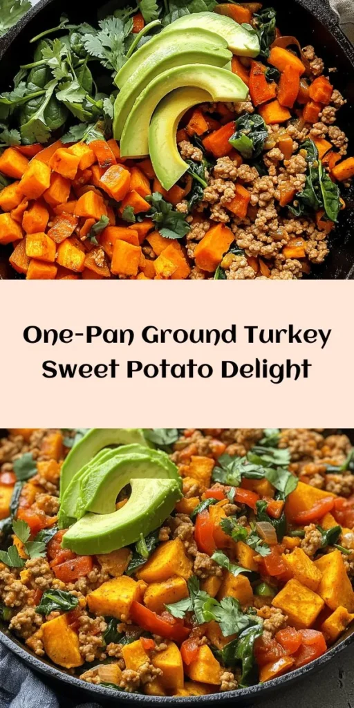 Discover a delicious and healthy meal with this Ground Turkey Sweet Potato Skillet recipe! Made with lean ground turkey, tender sweet potatoes, colorful bell peppers, and fresh spinach, it's packed with flavor and nutrients. This one-pan dish comes together in just 30 minutes, making it perfect for busy weeknights. Garnish with creamy avocado and fresh cilantro for an extra touch. Enjoy a satisfying dinner that everyone will love!
