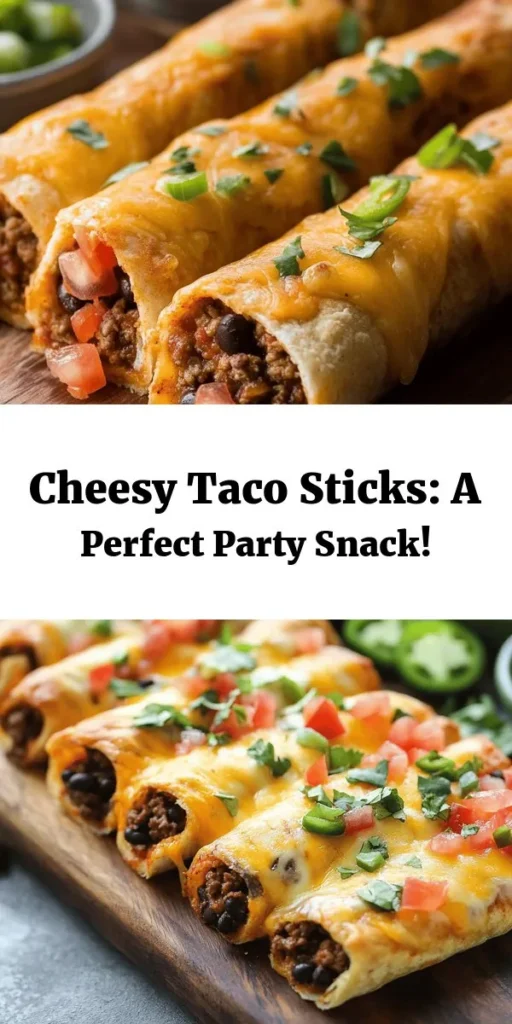 Get ready for a flavor explosion with these Cheesy Taco Sticks! Easy to make and perfect for any occasion, these delightful treats combine seasoned ground beef, cheddar cheese, tomatoes, and black beans, all wrapped in golden, crispy pizza dough. Bake until bubbling and serve with salsa and sour cream for a delicious dip. This recipe is a fun twist on classic tacos that everyone will love! Great for parties or a cozy night in!
