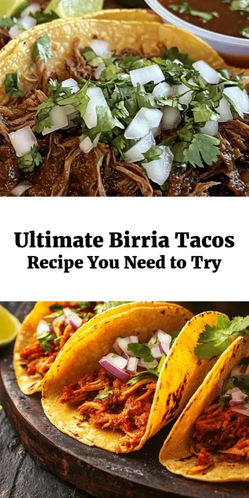 Try these delicious Birria Tacos for a flavorful twist on taco night! Made with tender beef chuck roast and a blend of aromatic spices, these tacos are bursting with flavor. Toasted dried chiles, garlic, and onion create a rich chili paste that enhances the beef as it simmers to perfection. Serve with warm corn tortillas, fresh onions, cilantro, and a squeeze of lime. Perfect for sharing or enjoying on your own, these tacos are a must-try!