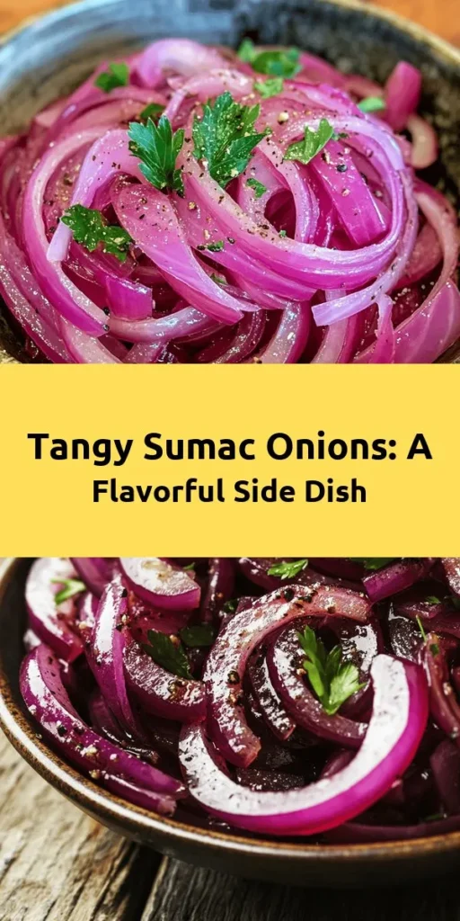 Discover the vibrant flavors of Sumac Onions, a tangy delight that’s perfect for adding a burst of flavor to any meal! This simple recipe features thinly sliced red onions, dressed with olive oil, red wine vinegar, and the unique taste of sumac. Marinated for extra flavor and garnished with fresh parsley, this dish is a fantastic side that pairs well with a variety of dishes. Quick to prepare and irresistibly tangy, it's a must-try for your next gathering!