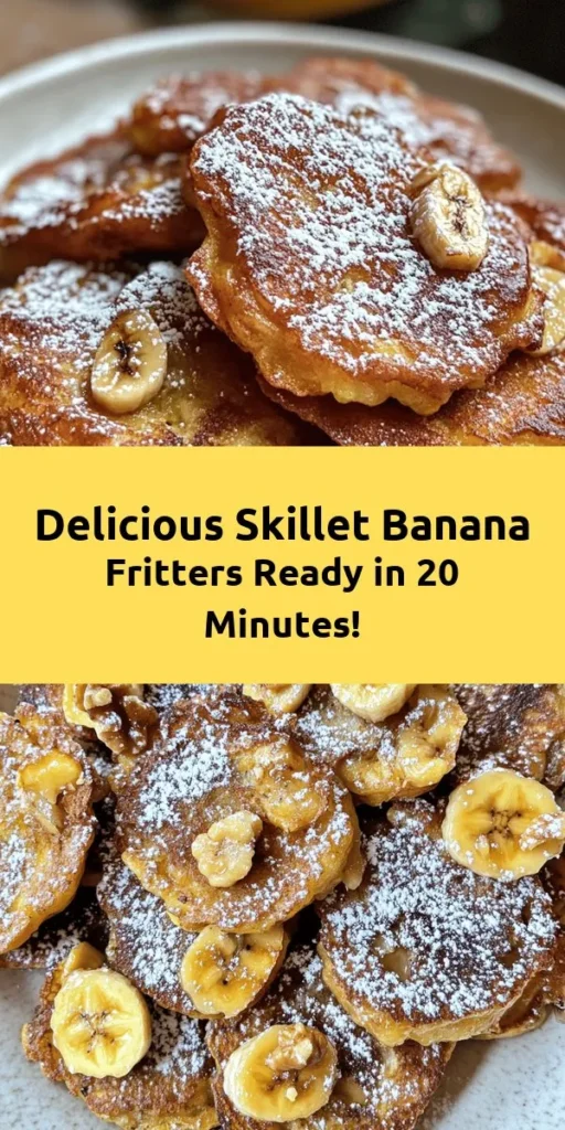 Indulge in the delightful taste of Skillet Banana Fritters! This easy recipe combines ripe bananas with simple pantry ingredients for a quick treat ready in just 20 minutes. Perfectly golden and crispy, these fritters are great for breakfast or a sweet snack. Optionally, add chopped walnuts for an extra crunch and dust with powdered sugar for a finishing touch. Your family will love this warm, fruity delight!
