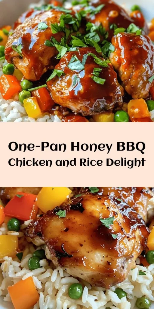 Looking for a delicious and easy dinner? Try this One-Pan Honey BBQ Chicken Rice recipe! Featuring juicy boneless chicken thighs coated in a sweet and tangy honey BBQ sauce, this dish is packed with flavor. With long-grain rice, vibrant bell peppers, and nutritious peas all cooked in one pan, cleanup is a breeze. Perfect for busy weeknights, this meal is simple to make and sure to impress! Get ready to enjoy a comforting dinner in just 40 minutes!
