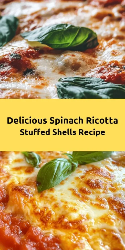 Discover the delightful flavors of Easy Spinach & Ricotta Stuffed Shells! Perfect for a cozy dinner or a family gathering, this recipe features jumbo pasta shells filled with a creamy ricotta and fresh spinach mixture, topped with marinara sauce and gooey mozzarella cheese. With just 50 minutes from start to finish, it's a simple and satisfying dish that everyone will love. Don’t forget to garnish with fresh basil for that extra touch! Enjoy the comfort of home-cooked meals with this delicious recipe!