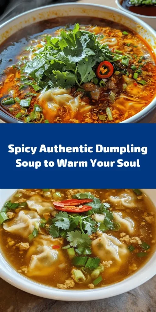 Warm up with this authentic spicy dumpling soup recipe that's perfect for chilly nights! Featuring a savory mix of ground pork, fresh vegetables, and a flavorful broth, this dish is sure to delight your taste buds. Easy to make, you’ll learn to craft delicious dumplings filled with a mouthwatering blend of garlic, ginger, and spices. Garnish with cilantro and red chili for extra zest. Dive into a bowl of comfort today and enjoy the heartwarming flavors of homemade soup!