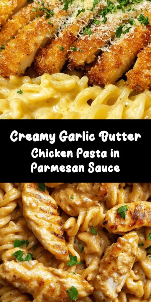 Indulge in this Creamy Garlic Butter Chicken and Rotini in Parmesan Sauce that's perfect for any night of the week! Juicy chicken strips sautéed to golden perfection mingle with tender rotini pasta in a rich, velvety sauce made from Parmesan, heavy cream, and garlic. Ready in just 30 minutes, this dish is sure to impress. Top it off with fresh parsley and extra cheese for an irresistible finish. Dinner just got a whole lot creamier!