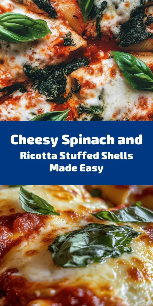 Discover a deliciously easy recipe for spinach and ricotta stuffed shells! Perfect for family dinners or meal prep, these cheesy pasta shells are filled with a creamy ricotta and fresh spinach mixture, topped with marinara sauce and gooey mozzarella. Ready in just 45 minutes, this dish is sure to please. Serve warm and garnish with fresh basil for an extra touch. Get ready for a comforting meal that’s packed with flavor!