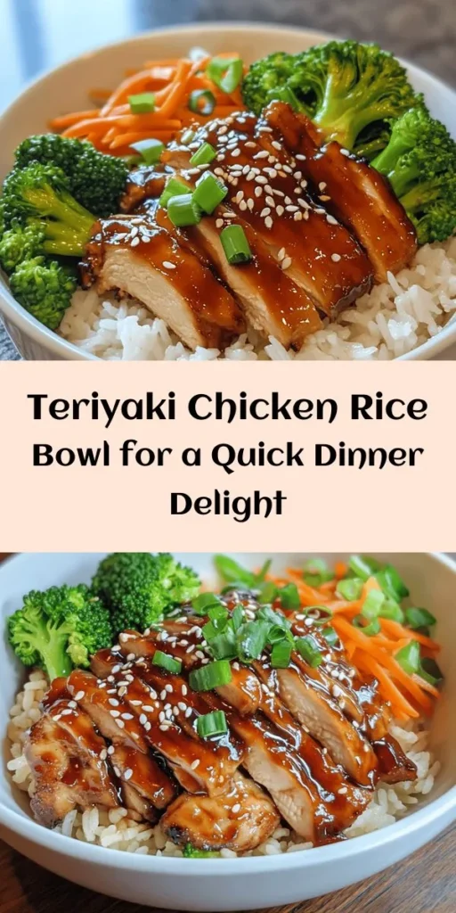 Savor the flavors of this easy Teriyaki Chicken Rice Bowl! Perfect for busy evenings, this dish features tender marinated chicken thighs cooked to perfection and served over fluffy jasmine rice with steamed broccoli and carrots. Drizzle with a homemade teriyaki sauce that’s both sweet and savory. Garnished with green onions and sesame seeds, this meal is not only delicious but also vibrant and nutritious. Perfect for meal prep, enjoy a taste of Japan at home!