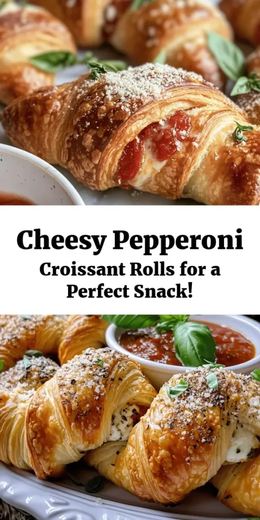 Indulge in these delicious Mozzarella Pepperoni Croissant Rolls, a perfect appetizer or snack that's sure to impress! Made with flaky crescent roll dough, fresh mozzarella, and savory pepperoni, these rolls are bursting with flavor. With just a few easy steps, you can create golden, cheesy bites that are ideal for dipping in marinara sauce. Perfect for parties or a cozy night in! Try this simple recipe today and elevate your snack game!