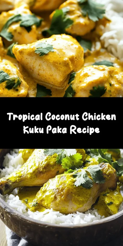 Discover the flavors of the tropics with this Kuku Paka recipe! This coconut chicken delight combines marinated chicken with creamy coconut milk and aromatic spices for a mouthwatering dish. Perfectly paired with rice or ugali, it’s a meal that brings warmth and comfort. Whether you're cooking for family or friends, this dish is sure to impress. Ready in just one hour, it’s a simple yet delicious way to spice up your dinner routine. Try it today!