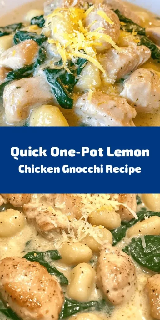 Discover the perfect weeknight meal with this One-Pot Lemon Chicken Gnocchi Delight! This creamy and zesty dish comes together in just 25 minutes, featuring tender chicken thighs, pillowy gnocchi, and fresh spinach, all infused with lemon and thyme. Easy to make and clean up, it’s a flavorful dinner option for the whole family. Top with grated Parmesan for an extra touch. Get ready to impress your taste buds!