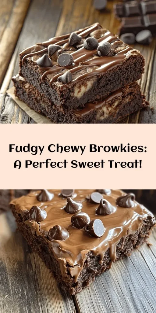 Indulge in the ultimate dessert experience with these Best Fudgy Chewy Browkies! Combining rich, fudgy brownies with soft, chewy cookie layers, they are a chocolate lover's dream. Made with simple ingredients like butter, sugar, and chocolate chips, these treats are easy to whip up in just 45 minutes. Perfect for sharing at parties or enjoying as a cozy snack at home. Get ready to impress friends and family with this deliciously decadent recipe!