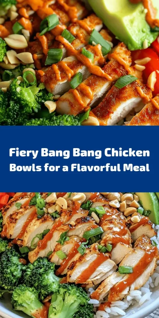 Spice up your meal routine with these delicious Bang Bang Chicken Bowls! Featuring juicy marinated chicken thighs, fluffy jasmine rice, and vibrant veggies like broccoli and bell peppers, this recipe is not only simple but bursting with flavor. The star of the dish is the creamy and spicy Bang Bang sauce that ties everything together. Perfect for a weeknight dinner that's sure to impress, serve it with a sprinkle of chopped peanuts and sliced green onions for extra crunch!