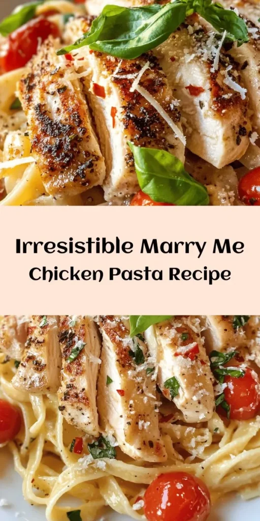 Whip up a delicious Marry Me Chicken Pasta that's sure to impress! This 30-minute recipe features juicy chicken breasts, sautéed garlic, and cherry tomatoes blended in a creamy Parmesan sauce, all tossed with your favorite pasta. Perfect for date night or a comforting family dinner, this dish is flavorful and easy to make. Don't forget to garnish with fresh basil and a sprinkle of red pepper flakes for a little kick. Get ready to fall in love with every bite!