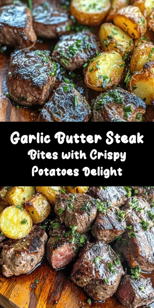 Indulge in a delicious meal with these Sizzling Garlic Butter Steak Bites and Crispy Potatoes! This easy recipe combines tender steak cubes seared to perfection, then tossed in a mouthwatering garlic butter sauce with fresh herbs. Paired with golden, crispy baby potatoes, it's the perfect comfort food for any occasion. Ready in just 30 minutes, it's a quick and satisfying dish that will impress family and friends alike. Enjoy a burst of flavor with every bite!