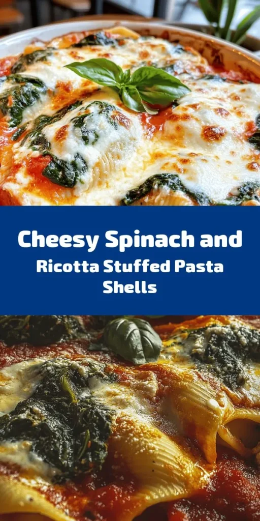 Indulge in these Spinach & Ricotta Delightful Shells for a comforting dinner that brings joy to the table! Filled with creamy ricotta, fresh spinach, and topped with gooey mozzarella, this dish is a crowd-pleaser. Perfect for family meals or gatherings, this easy recipe takes just about 50 minutes from prep to plate. Bake until bubbly and golden, then garnish with fresh basil for an extra touch! A delicious vegetarian option that everyone will love.