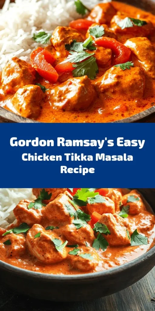 Bring restaurant-quality flavors to your kitchen with Gordon Ramsay’s Chicken Tikka Masala! This simple yet delicious recipe features tender chicken marinated in a blend of yogurt, spices, garlic, and ginger. Cooked in a rich tomato sauce and finished with coconut milk for creaminess, it's a perfect dish to enjoy with basmati rice or naan. Ideal for weeknight dinners or impressing guests. Try this flavorful classic today!