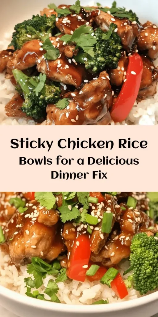 Dive into these Finger-Lickin' Sticky Chicken Rice Bowls that combine juicy marinated chicken thighs with fluffy jasmine rice and vibrant veggies. Marinated in a delicious mix of soy sauce, honey, and sesame oil, this dish is rich in flavor and so satisfying. With fresh ginger, garlic, and colorful bell peppers, it's as tasty as it is beautiful. Perfect for a family dinner or meal prep, you'll want to keep this recipe close! Garnish with green onions and cilantro for an extra touch. Enjoy!