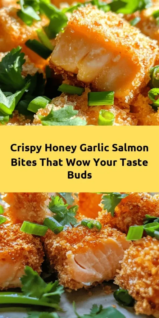 Treat your taste buds to crispy honey garlic salmon bites that are both delicious and easy to make! With bite-sized cubed salmon coated in a crunchy breading and a sweet and savory honey garlic sauce, these flavorful morsels are perfect as an appetizer or a main dish. Ready in just 25 minutes, this recipe combines the richness of salmon with aromatic garlic and a hint of spice for a delightful meal. Top with fresh cilantro or green onions for an extra pop!