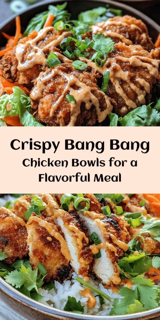 Create a delicious and satisfying meal with these Bang Bang Chicken Bowls! Featuring juicy, crispy chicken thighs coated in a flavorful blend, these bowls are all about that crunchy, spicy goodness. Nestled on a bed of jasmine rice, with fresh mixed greens, shredded carrots, and a drizzled Bang Bang sauce, this dish is perfect for lunch or dinner. Easy to make and customizable, it’s a must-try for your next family meal. Enjoy this burst of flavors and textures!