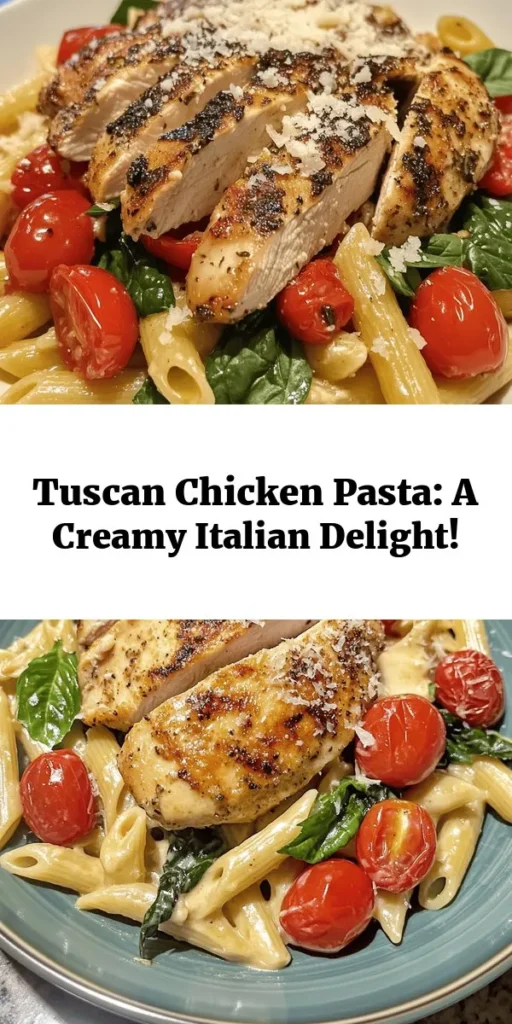 Savor the flavors of Italy with this Tuscan Chicken Pasta Delight! In just 30 minutes, you can create a creamy dish packed with tender chicken, vibrant cherry tomatoes, and fresh spinach, all tossed with penne pasta. A sprinkle of Parmesan and fragrant basil takes it over the top. Perfect for busy weeknights or impressing guests, this recipe is sure to become a family favorite. Dive into a bowl of comfort and delight!