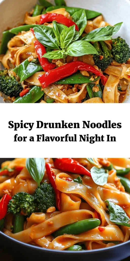 Dive into a flavor explosion with these Spicy Drunken Noodles Delight! This easy recipe combines flat rice noodles with sautéed veggies like red bell pepper, broccoli, and snap peas, all tossed in a zesty sauce featuring soy, oyster, and fish sauces with a touch of lime. Add your choice of protein for a heartier meal. Perfect for a quick weeknight dinner or impressing guests, this dish is sure to please spice lovers! Enjoy a bowl of deliciousness in just 30 minutes!