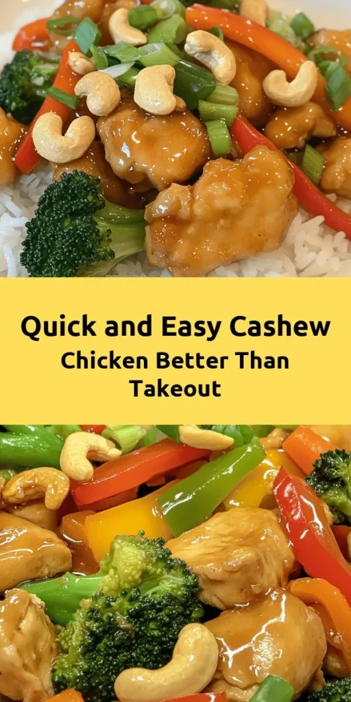 Make your weeknight dinners more exciting with this Better-Than-Takeout Cashew Chicken! It's a quick and easy recipe featuring tender chicken marinated in a savory sauce, tossed with colorful veggies like bell peppers, broccoli, and carrots. The roasted cashews add a delightful crunch, making this dish a family favorite. Serve it over fluffy jasmine rice or rice noodles and enjoy a delicious homemade meal in just 30 minutes! Perfect for busy nights! 🍜🥜