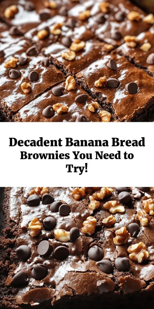 Indulge in these delicious Banana Bread Brownies, where rich chocolate meets the sweetness of ripe bananas! Made with simple ingredients like applesauce, coconut oil, and brown sugar, these treats are a healthier twist on your classic brownie. With optional walnuts or chocolate chips, you can customize them to your liking. Perfect for satisfying your sweet tooth or sharing at gatherings, this recipe is quick and easy—ready in just 45 minutes! Enjoy every gooey bite!