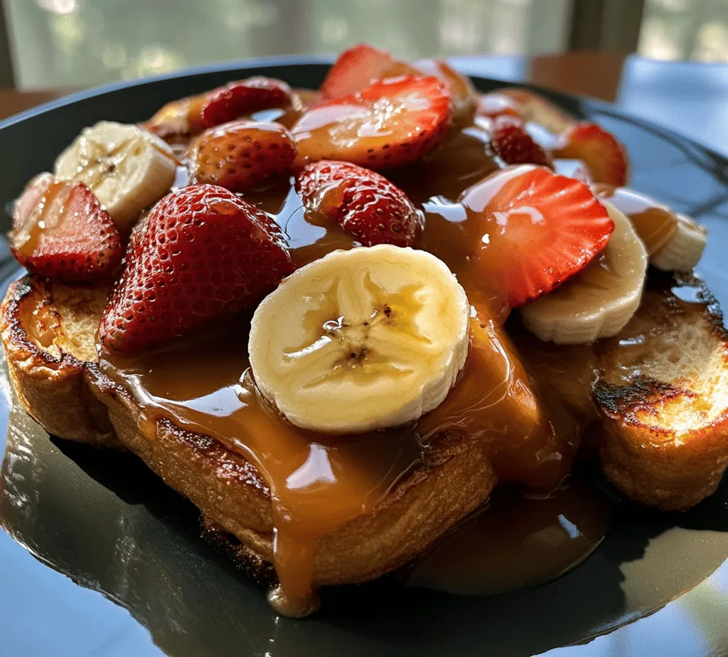 French toast is more than just a breakfast staple; it’s a warm embrace on a plate, a nostalgic dish that evokes memories of leisurely Sunday mornings and cozy family gatherings. The beauty of French toast lies in its simplicity. With just a handful of ingredients, you can transform everyday bread into a culinary masterpiece that delights the senses. Enter <strong>Caramelized Delight French Toast</strong>, an elevated version of this beloved dish. This recipe boasts rich flavors and delightful textures, taking your morning routine to new heights.” /></p>
</p>
<h3>Optional Ingredients: Enhancing Your French Toast Experience</h3>
</p>
<p>To elevate your Caramelized Delight French Toast, consider incorporating optional ingredients such as bananas, strawberries, and pure maple syrup. These additions not only bring an extra layer of flavor but also enhance the visual appeal and nutritional profile of the dish.</p>
</p>
<p>– <strong>Bananas</strong>: Sliced bananas offer a creamy texture that pairs beautifully with the sweetness of caramel. When cooked lightly, they become warm and soft, adding a delightful contrast to the crispy French toast.</p>
</p>
<p>– <strong>Strawberries</strong>: Fresh strawberries add a vibrant color and a refreshing tartness that balances the dish’s sweetness. You can either slice them and layer them on top or cook them briefly to create a warm strawberry compote.</p>
</p>
<p>– <strong>Maple Syrup</strong>: While the caramel sauce provides a rich sweetness, a drizzle of high-quality maple syrup can enhance the flavor of your French toast. It adds a natural sweetness and a hint of earthiness that complements the dish perfectly.</p>
</p>
<h3>Preparation Steps Explained</h3>
</p>
<h4>Preparing the Egg Mixture</h4>
</p>
<p>The egg mixture is the heart of your French toast custard, and achieving the right consistency is key to a delicious outcome. Start by whisking together eggs and milk (or your preferred dairy alternative) in a bowl. Aim for a ratio of 1 egg to about 1/4 cup of milk for a rich custard.</p>
</p>
<p>For added flavor, consider incorporating a splash of vanilla extract or a pinch of cinnamon. The mixture should be well-blended, but avoid over-whisking, as this can introduce too much air. The ideal custard will be smooth and slightly thickened, allowing it to cling to the bread without making it soggy.</p>
</p>
<h4>Preheating the Pan</h4>
</p>
<p>Temperature control is crucial when cooking French toast. Preheat your skillet or griddle over medium heat for a few minutes before adding any fat. A well-heated pan ensures that the bread cooks evenly and achieves a golden-brown crust.</p>
</p>
<p>Using a non-stick skillet or a well-seasoned cast-iron pan is recommended to prevent sticking. To test if the pan is ready, sprinkle a few drops of water onto the surface; if they sizzle and evaporate quickly, you’re good to go.</p>
</p>
<h4>Coating the Bread</h4>
</p>
<p>The technique for soaking the bread is essential to avoid soggy French toast. Begin by slicing your bread about 1-inch thick. Submerge each slice in the egg mixture for a few seconds on each side to allow the bread to absorb the custard without becoming overly saturated.</p>
</p>
<p>After soaking, let the excess mixture drip off before placing the bread in the pan. This method ensures that the center remains soft while the exterior crisps up beautifully during cooking.</p>
</p>
<h4>Cooking French Toast</h4>
</p>
<p>Cooking French toast to perfection requires attention to visual cues. Place the soaked bread slices in the preheated pan, leaving space between them to ensure even cooking. Cook for about 3-4 minutes on each side, or until they develop a beautiful golden-brown color.</p>
</p>
<p>To check for doneness, gently lift a corner of the bread with a spatula; if it releases easily and has a firm texture, it’s ready to flip. Avoid overcrowding the pan, as this can lower the temperature and result in uneven cooking.</p>
</p>
<h4>Caramelizing the Sugar</h4>
</p>
<p>Creating a rich caramel sauce is a straightforward process that adds a decadent touch to your French toast. In a small saucepan, add granulated sugar over medium-low heat. Allow the sugar to melt slowly, stirring gently to prevent burning.</p>
</p>
<p>Once the sugar reaches a deep amber color, remove it from the heat and carefully stir in butter for a silky consistency. If you want to incorporate bananas, slice them and add them to the caramel while it’s still warm. The fruit will absorb some of the caramel flavor, creating a luscious topping for your French toast.</p>
</p>
<h4>Plating and Serving</h4>
</p>
<p>Presentation is key when serving Caramelized Delight French Toast. Begin by stacking the French toast slices on a plate, creating a visually appealing tower. Drizzle the warm caramel sauce generously over the top, allowing it to cascade down the sides.</p>
</p>
<p>To enhance the dish further, consider adding sliced bananas and strawberries around the plate. A dusting of powdered sugar or a sprinkle of chopped nuts can add an extra touch of elegance. For a finishing touch, add a dollop of whipped cream or a scoop of vanilla ice cream on the side for a delightful contrast.</p>
</p>
<h3>Nutritional Insights</h3>
</p>
<p>Understanding the nutritional value of your Caramelized Delight French Toast can help you enjoy this treat responsibly. A standard serving contains approximately 350-450 calories, depending on the ingredients used. This includes carbohydrates, proteins, and fats from the bread, eggs, and butter.</p>
</p>
<h4>Dietary Modifications</h4>
</p>
<p>For those with dietary preferences, consider these modifications:</p>
</p>
<p>– <strong>Dairy-Free</strong>: Substitute regular milk with almond milk, oat milk, or coconut milk for a creamy texture without dairy.</p>
</p>
<p>– <strong>Gluten-Free</strong>: Use gluten-free bread options available in most grocery stores, ensuring everyone can enjoy this delicious dish.</p>
</p>
<p>Balancing indulgence with nutrition is possible by enjoying your Caramelized Delight French Toast in moderation and pairing it with healthier side options, such as fresh fruit or yogurt.</p>
</p>
<h3>Pairing Suggestions</h3>
</p>
<p>Enhancing your breakfast experience can be achieved through thoughtful pairings:</p>
</p>
<p>– <strong>Beverages</strong>: A steaming cup of coffee or tea complements the French toast beautifully. If you prefer something refreshing, a smoothie made with leafy greens and fruit can provide a nutritious balance.</p>
</p>
<p>– <strong>Suggested Sides</strong>: Adding crispy bacon or turkey sausage can provide a savory contrast to the sweetness of the French toast. Alternatively, a side of Greek yogurt topped with honey and nuts or a fresh fruit salad can enhance the overall meal experience.</p>
</p>
<h3>Conclusion</h3>
</p>
<p>Indulging in Caramelized Delight French Toast is a joyous experience that combines the comfort of home cooking with the delight of sweet flavors. This recipe’s simplicity allows anyone to make it at home, transforming a regular breakfast into a special occasion.</p>
</p>
<p>With its rich caramel sauce and the option to personalize it with fresh fruit and other toppings, this dish can easily become a staple in your breakfast repertoire. Explore different variations, experiment with flavors, and make this recipe your own, ensuring that every breakfast is a delightful adventure. Whether enjoyed on a leisurely weekend or as a special treat for loved ones, Caramelized Delight French Toast is sure to bring smiles and satisfaction to the table.</p>
<div id=