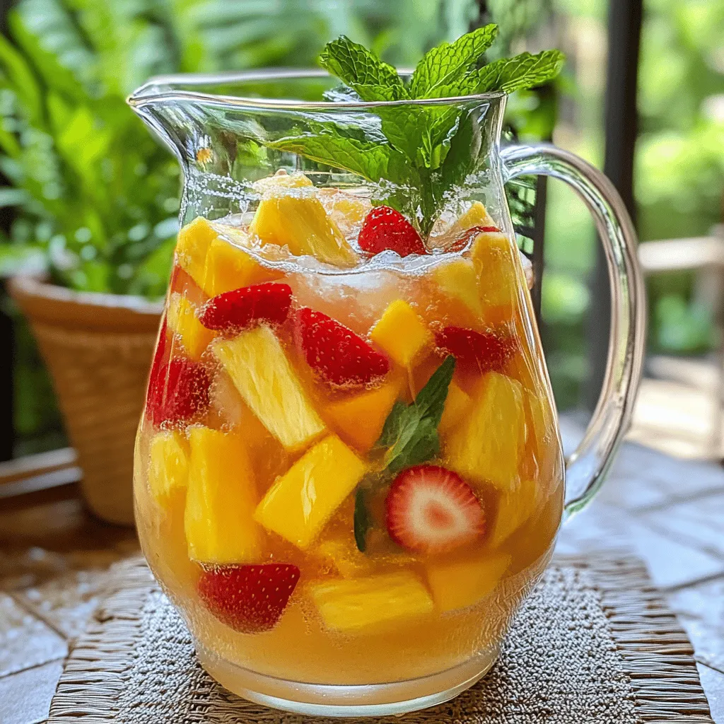 If you're searching for a drink that encapsulates the essence of summer, look no further than the Tropical Bliss Pina Colada Sangria. This vibrant cocktail combines the classic tastes of a piña colada with the refreshing qualities of sangria, resulting in a tropical escape in a glass. The marriage of dry white wine and coconut rum creates a delightful base, while an infusion of fresh fruits adds a burst of flavor that transports you straight to a sun-soaked beach. Ideal for summer parties, barbecues, or simply unwinding at home, this sangria is sure to impress your guests and elevate your warm-weather gatherings.