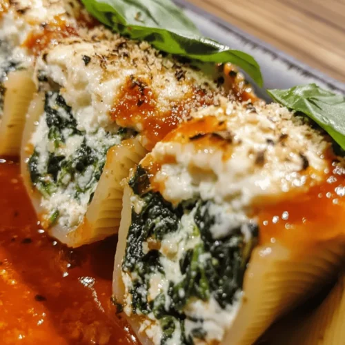 If you're in search of a dish that perfectly marries comfort with nutrition, look no further than Spinach & Ricotta Shells Delight. This delightful recipe showcases large pasta shells generously filled with a creamy mixture of ricotta cheese and fresh spinach, all nestled in a rich marinara sauce. Not only is this dish a feast for the senses, but it also brings a hearty, wholesome meal to your dining table, making it an ideal choice for both busy weeknights and leisurely family dinners.