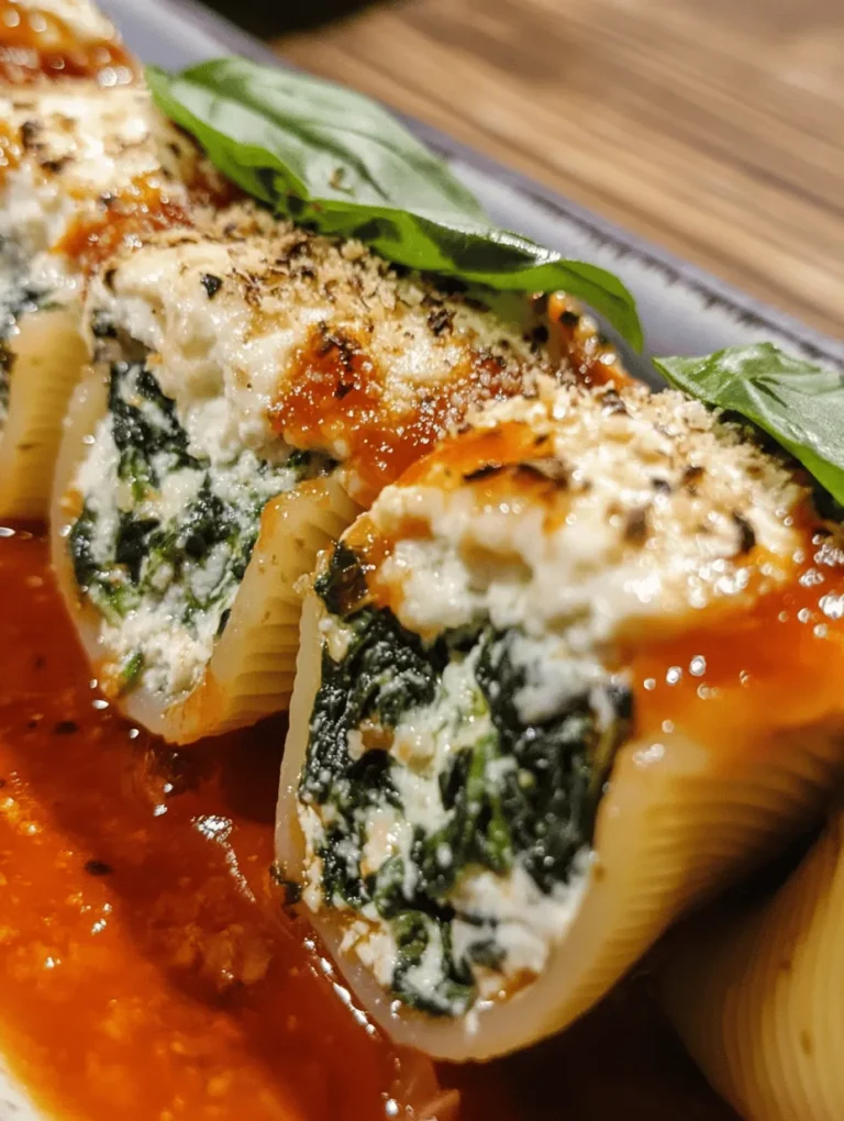 If you're in search of a dish that perfectly marries comfort with nutrition, look no further than Spinach & Ricotta Shells Delight. This delightful recipe showcases large pasta shells generously filled with a creamy mixture of ricotta cheese and fresh spinach, all nestled in a rich marinara sauce. Not only is this dish a feast for the senses, but it also brings a hearty, wholesome meal to your dining table, making it an ideal choice for both busy weeknights and leisurely family dinners.