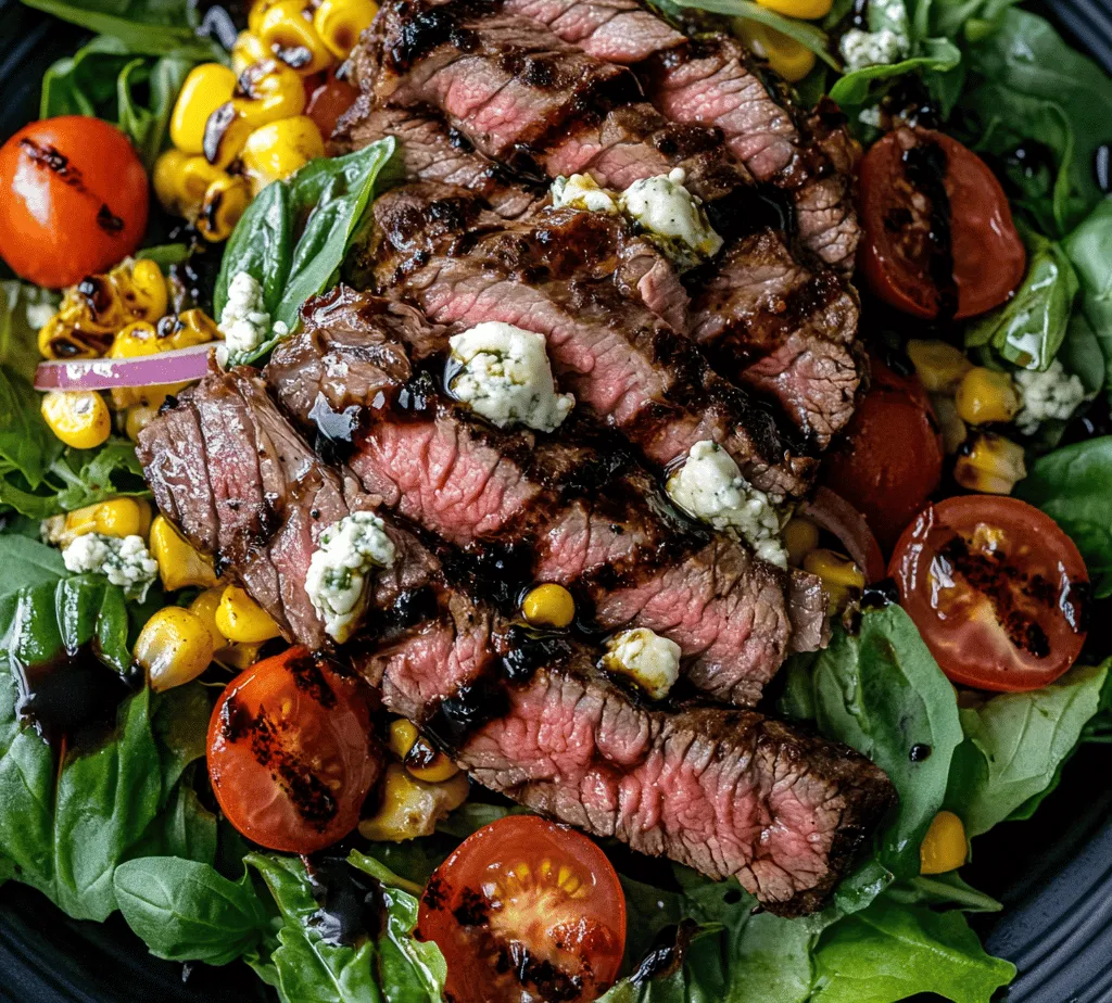 Welcome to the world of culinary delight with our Balsamic Steak Gorgonzola Salad with Grilled Corn. This vibrant dish is not only a feast for the eyes but also a symphony of flavors that will tantalize your taste buds. Picture tender flank steak marinated in rich balsamic vinegar and grilled to perfection, paired with the creamy tang of Gorgonzola cheese, the sweetness of grilled corn, and a fresh medley of mixed greens. This salad is an exciting combination of textures and tastes, making it a perfect choice for a light lunch or a hearty dinner.