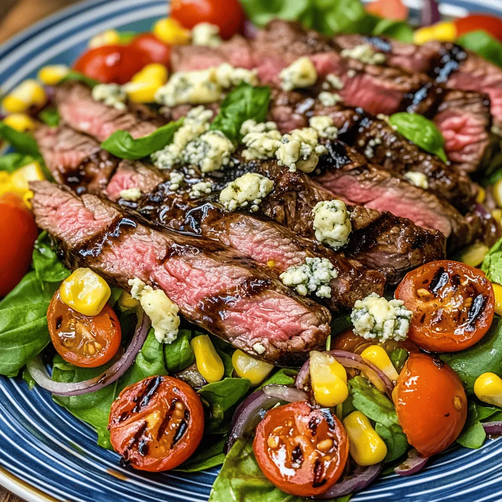 Welcome to the world of culinary delight with our Balsamic Steak Gorgonzola Salad with Grilled Corn. This vibrant dish is not only a feast for the eyes but also a symphony of flavors that will tantalize your taste buds. Picture tender flank steak marinated in rich balsamic vinegar and grilled to perfection, paired with the creamy tang of Gorgonzola cheese, the sweetness of grilled corn, and a fresh medley of mixed greens. This salad is an exciting combination of textures and tastes, making it a perfect choice for a light lunch or a hearty dinner.