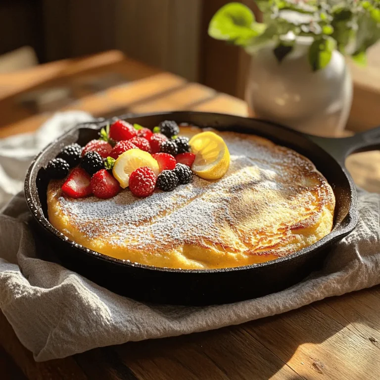 If you’re looking for a breakfast or brunch option that is sure to impress without requiring hours in the kitchen, look no further than the Fluffy Bavarian Baked Pancake. This delightful dish is not only visually appealing with its impressive puff but also incredibly versatile, allowing for a variety of toppings to suit any palate. Imagine a pancake that rises beautifully in the oven, creating a light and airy texture that melts in your mouth. Whether you choose to top it with fresh berries, a dusting of powdered sugar, or a drizzle of maple syrup, this pancake is a treat for the senses.