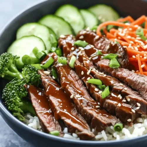 Dive into the mouthwatering world of Korean cuisine with our Sizzling Korean BBQ Steak Rice Bowls topped with a spicy cream sauce that elevates this dish to a sensory delight. This recipe stands out not only for its rich flavors but also for its ability to bring people together around the dinner table. Korean BBQ is more than just a meal; it’s an experience that immerses you in a fusion of savory, sweet, and spicy notes that dance across your palate. With marinated flank steak, crisp fresh vegetables, and a creamy, spicy sauce, this dish is sure to impress family and friends alike.