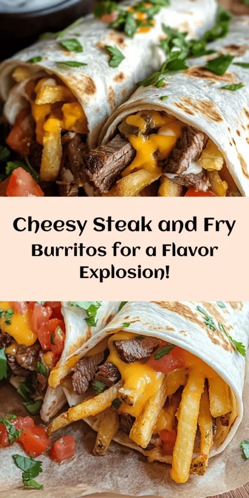 Indulge in the ultimate comfort food with these Steak & Cheese Dirty Fry Burritos! Bursting with flavor, these wraps are loaded with marinated flank steak, crispy fried potatoes, fresh tomatoes, and melted cheddar cheese. Perfectly grilled to golden perfection and served with tangy sour cream and salsa, they make for a satisfying meal any day of the week. Quick to assemble and sure to impress, dive into this deliciously messy treat!