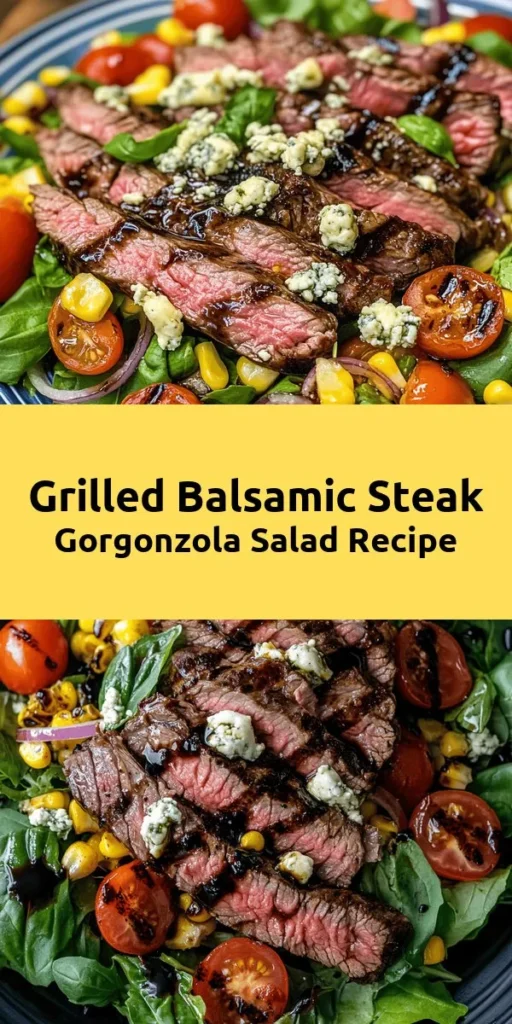 Elevate your salad game with this Balsamic Steak Gorgonzola Salad featuring grilled corn! Perfect for a light summer meal, this dish combines marinated flank steak, fresh mixed greens, sweet cherry tomatoes, and smoky corn, all topped with rich Gorgonzola cheese. It’s easy to make and packed with flavor! Ideal for entertaining or a simple dinner, this recipe is sure to impress. Don't forget the fresh basil for a pop of color and taste!