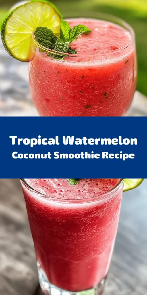 Beat the heat with this refreshing Watermelon Smoothie featuring coconut water! Perfectly hydrating and delicious, this quick recipe blends juicy watermelon, creamy banana, and a hint of lime for a tropical treat. Optional Greek yogurt adds creaminess, while mint brings a burst of freshness. Ready in just 10 minutes, this smoothie is a great start to your day or a cool afternoon snack. Grab your ingredients and blend up some bliss!
