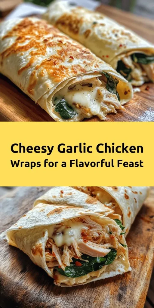Savor the deliciousness of Cheesy Garlic Chicken Wraps! This quick and easy recipe brings together shredded chicken, gooey mozzarella, creamy garlic cheese, and fresh spinach all wrapped in a warm tortilla. Perfect for lunch or a cozy dinner, these wraps are golden, crispy, and packed with flavor. Customize with veggies and your favorite dipping sauce for an extra twist. In just 25 minutes, you can create a dish that the whole family will love.