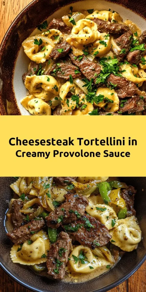 Indulge in a creamy, cheesy delight with this Cheesesteak Tortellini in Rich Provolone Sauce recipe! Combining tender cheese tortellini, flavorful ribeye steak, and sautéed veggies, this dish is a comforting weeknight dinner. The rich provolone sauce brings everything together for a satisfying meal that's ready in just 30 minutes. Perfect for family dinners or impressing guests, this recipe is sure to be a new favorite. Don’t forget the fresh parsley for garnish!