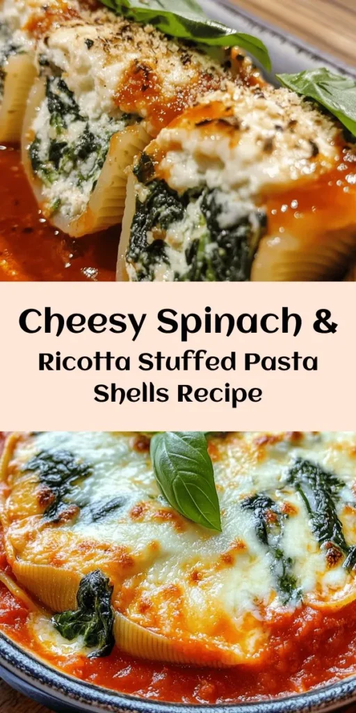 Enjoy a deliciously satisfying meal with these Spinach & Ricotta Shells Delight! These large pasta shells are stuffed with a creamy mixture of fresh spinach, ricotta, and cheeses, making for a perfect comfort food. Topped with marinara sauce and bubbling mozzarella, they bake to perfection in just 50 minutes. Ideal for family dinners or a cozy night in, this recipe serves four and is simple to prepare. Don't forget to garnish with fresh basil for that extra touch!