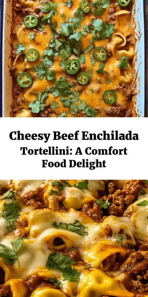 Indulge in this scrumptious Cheesy Beef Enchilada Tortellini recipe, a delicious twist on classic enchiladas! With ground beef, cheese-filled tortellini, and a creamy enchilada sauce, this dish is perfect for family dinners. Topped with melted cheddar and Monterey Jack cheese, it’s sure to please everyone at the table. Ready in just 35 minutes, it's simple to make and packed with flavor. Garnish with fresh cilantro and jalapeños for an extra kick!